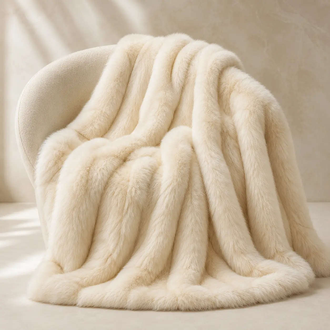 Ivory natural fur throw