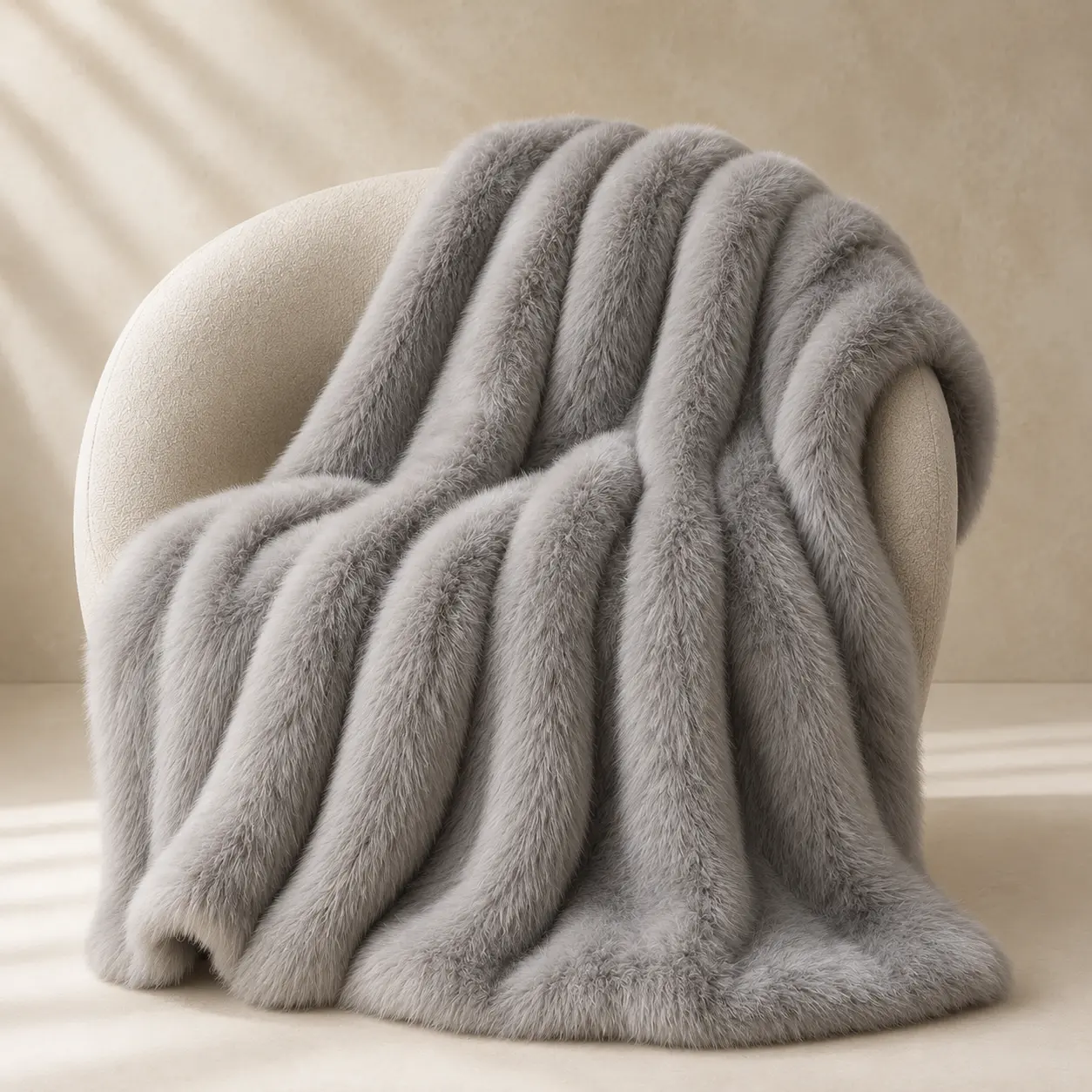 Silver grey natural fur throw