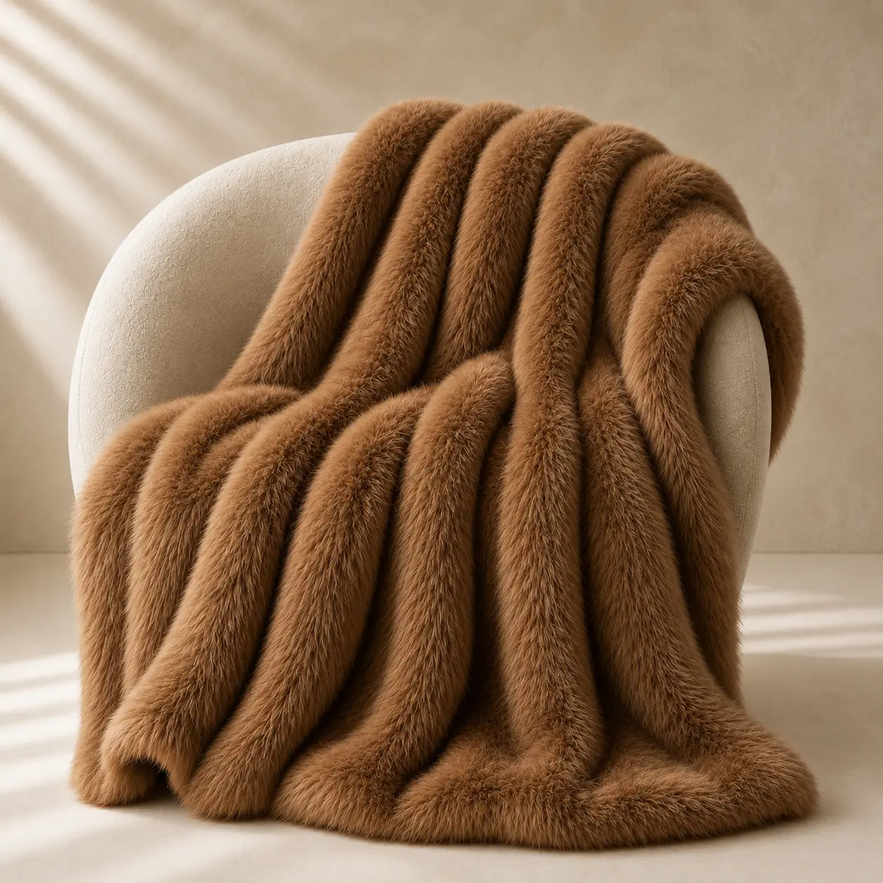 Warm brown natural fur blanket